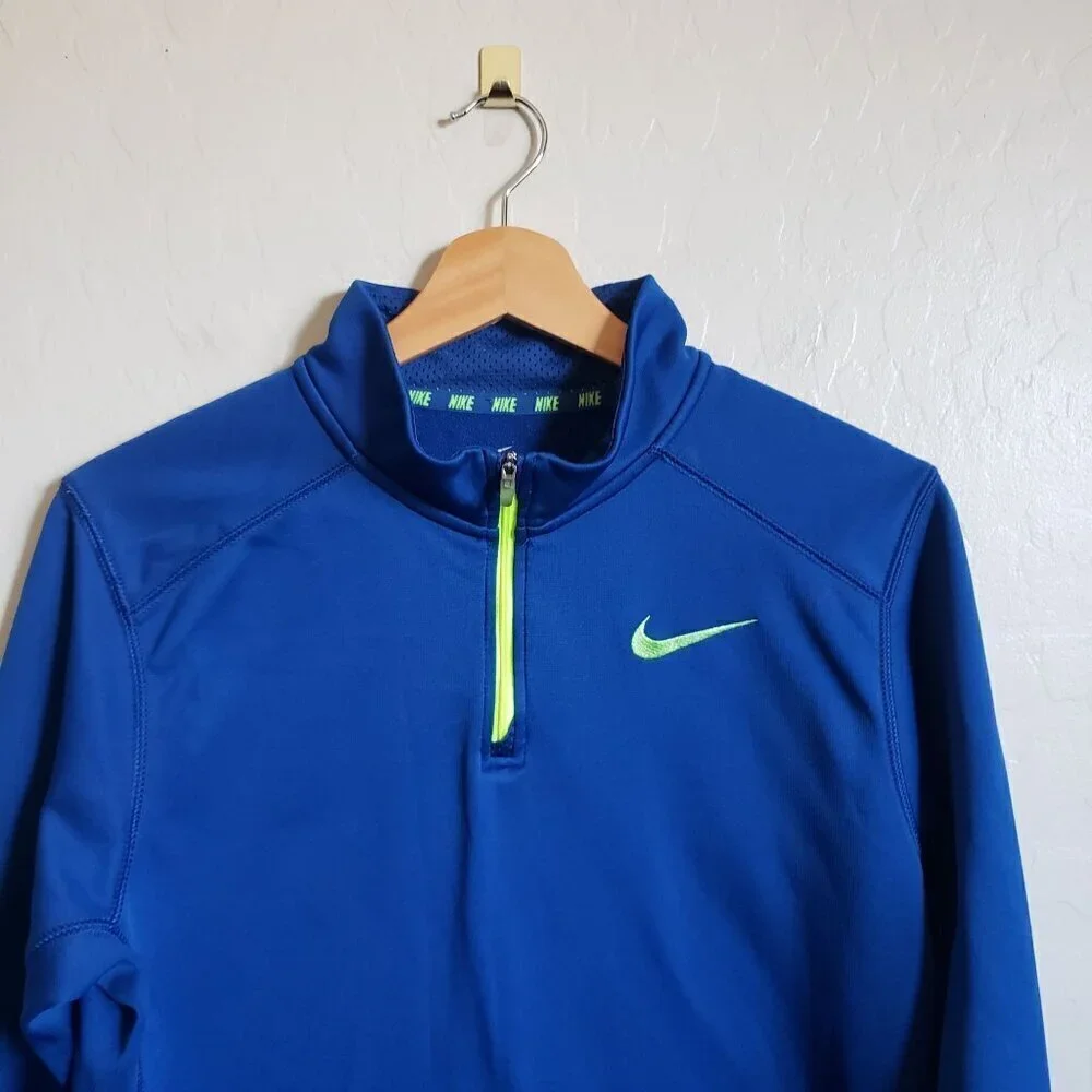 Nike Therma-Fit Neon 1/4 Zip Fleece Pullover Sweater Mock Neck Blue Size Kids XL